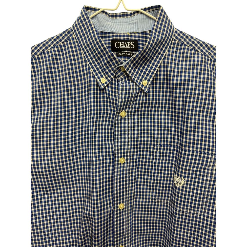 Chaps Ralph Lauren Mens Shirt Size L Blue Check Short Sleeve Button Down Pocket - Picture 1 of 5